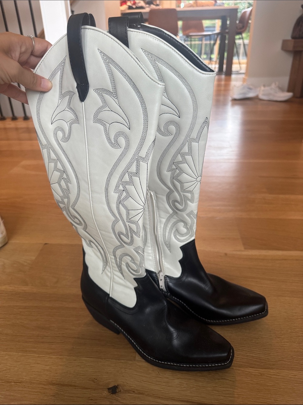 wild fable Black and White Over-the-Knee Western Boots